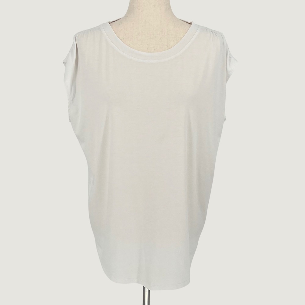 Athleta Womens Ruched Shoulder Muscle Tee Size M White Relaxed Fit Activewear